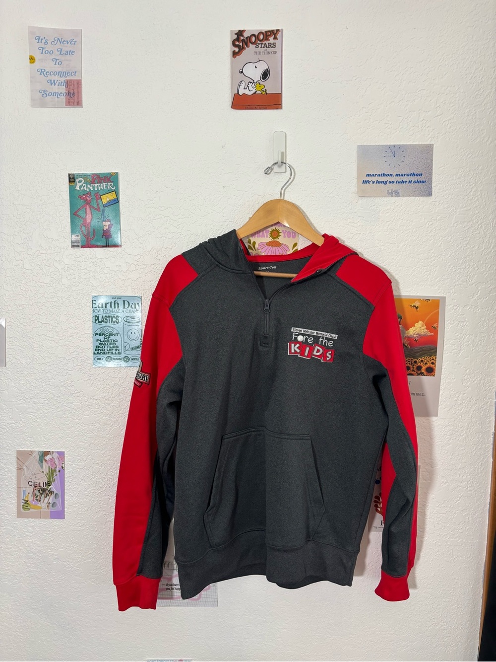 Sport-Tek Gray and Red Quarter-Zip Pullover